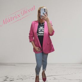 Pink színű, húzott, 3/4-es  ujjú blézer