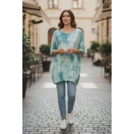 Nagyméretű, batikolt, zöld színű felső