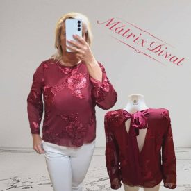 Hátul kötős, burgundi bordó színű felső