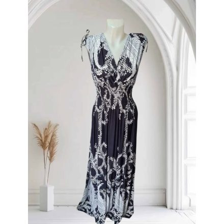 Fekete - fehér színű, gumis derekú maxiruha M/L