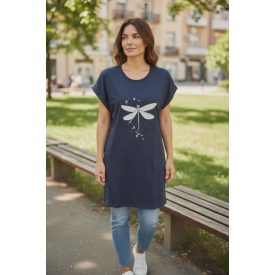 Sötétkék színben, szitakötő mintás, zsebes tunika