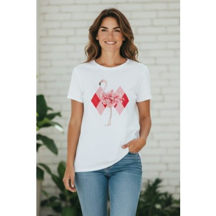 Rózsaszín, flamingó mintás póló