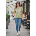 Moha zöld színű, virág mintás felső