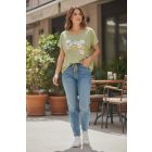 Moha zöld színű, virág mintás felső