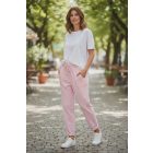 Nagyobb méretű, babarózsaszín színű, gyűrt anyagú nadrág