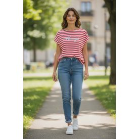 Piros - fehér színben, csíkos tunika (L, L/XL)
