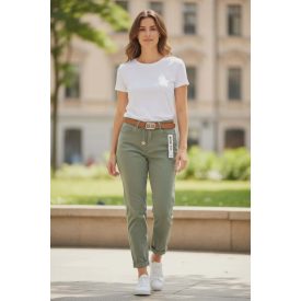 Khaki színű MOM FIT farmernadrág