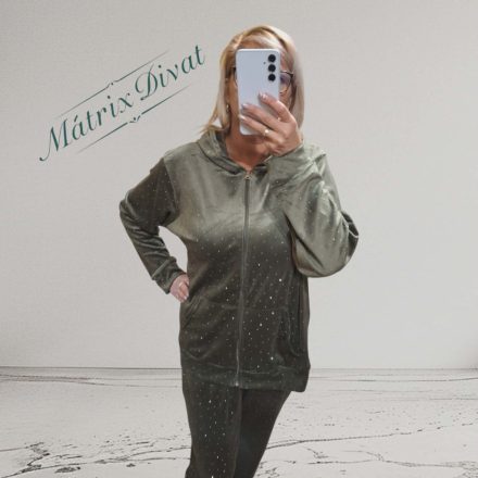 Apró kő  díszes, khaki színű szabadidő együttes 5XL/6XL