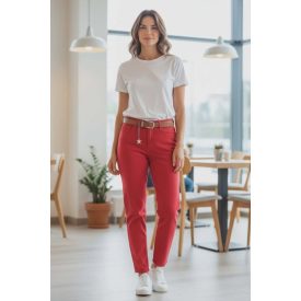 Piros színű MOM FIT farmernadrág
