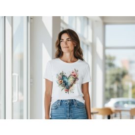 Fehér alapon, nyomott mintás szíves, virágos póló