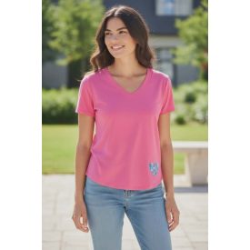 "V" nyakú, szív mintás póló pink színben