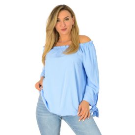   Gumis nyakú, akár vállra is húzható babakék színű felső