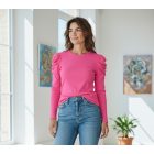 Kerekített nyakrésszel, buggyos és húzott ujjú, pink színű felső