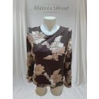 Hátul kötős, fekete alapon, barna virág mintás felső