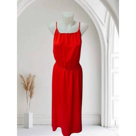 Piros színben, gumis derekú, vállpántos ruha
