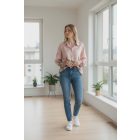 Babarózsaszín alappal város mintás ing