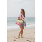 Trópusi virág mintás, pink színű strandtáska