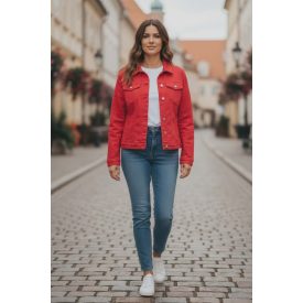 Nagyobb méretben, piros színű farmerkabát