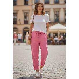 Pink színű, gyűrt anyagú nadrág