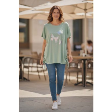 Zöld színű, két oldalt húzott felső